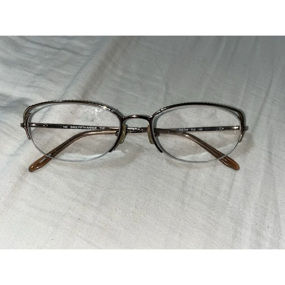 SAKS Fifth Avenue Gold  Metal Eyeglass Frames Half Rim 296 55-18-140 Frames Only